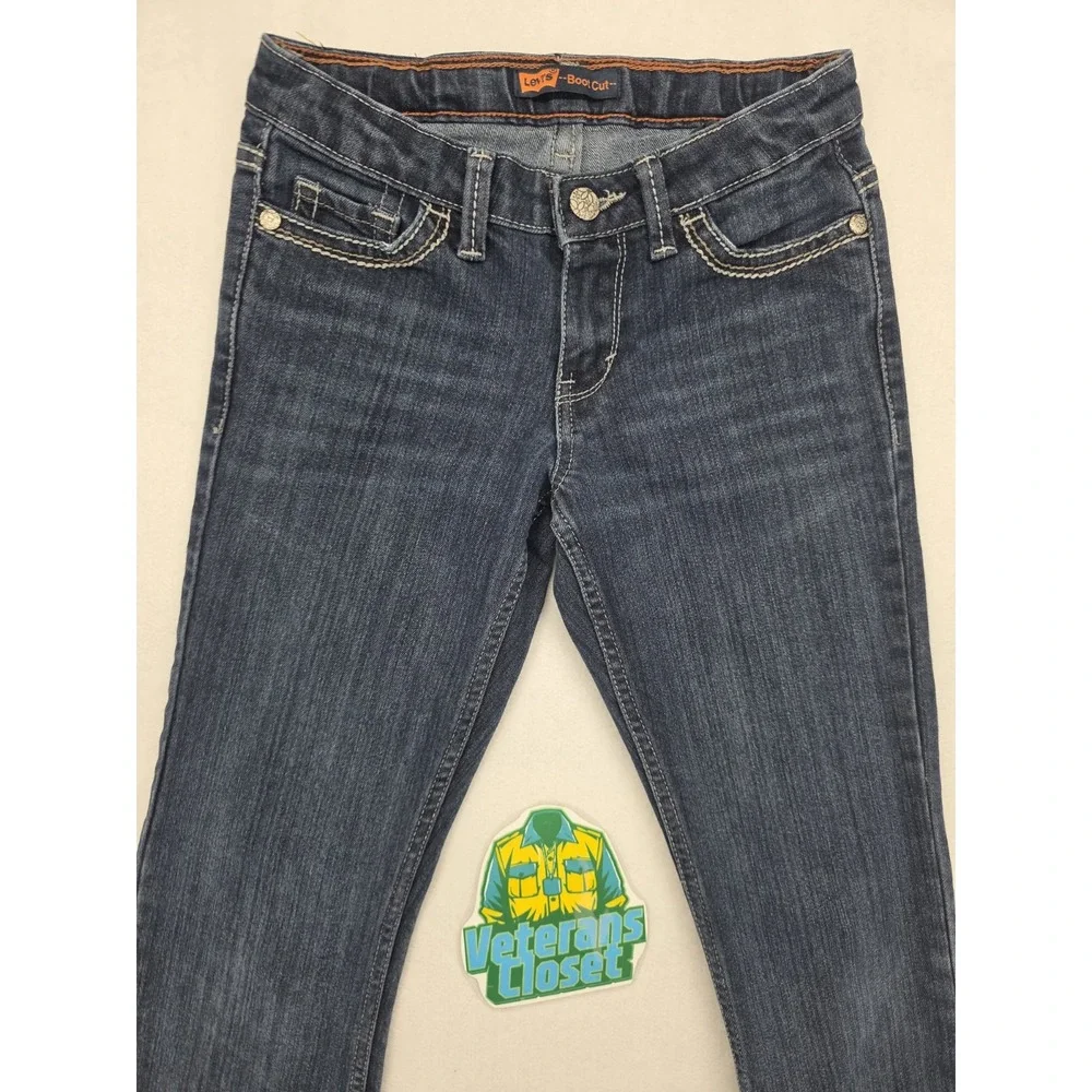 Levis Girls 12 Slim Bootcut Jeans 24x27 Dark Wash Adjustable Waist Stretch Denim